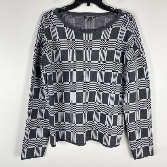 Stitch Fix Pullover Sweater Top Black Gray Knit Preppy Academia Lety & Me - Picture 1 of 5